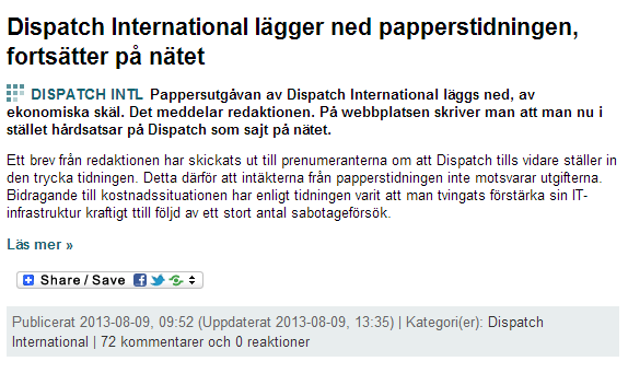 Dispatch International läggs ner