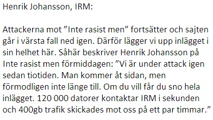 IRM attackeras, backup på texten SD inte vill se.