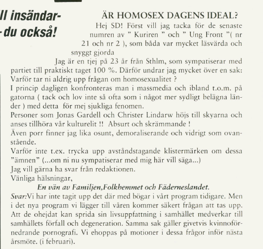 Samhällets förfall & degeneration (Om SD:s syn på homosexuella)