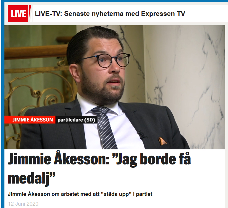 Jimmie Åkesson och en medalj han inte förtjänar