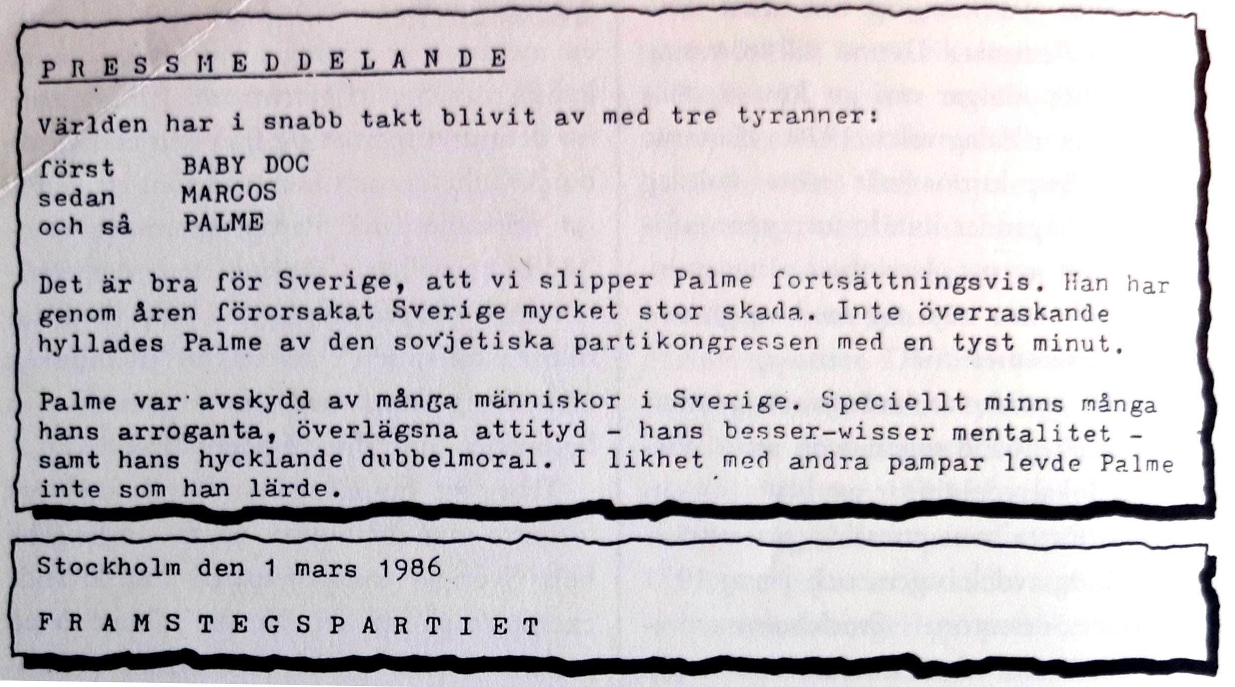 Det högerpopulistiska och rasistiska Framstegspartiet