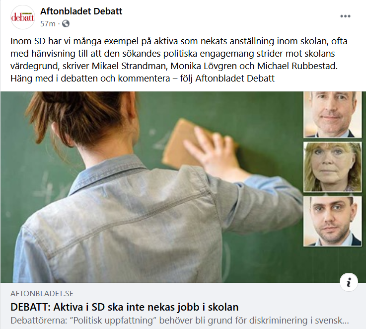 Svar till ”Aktiva i SD ska inte nekas jobb i skolan”