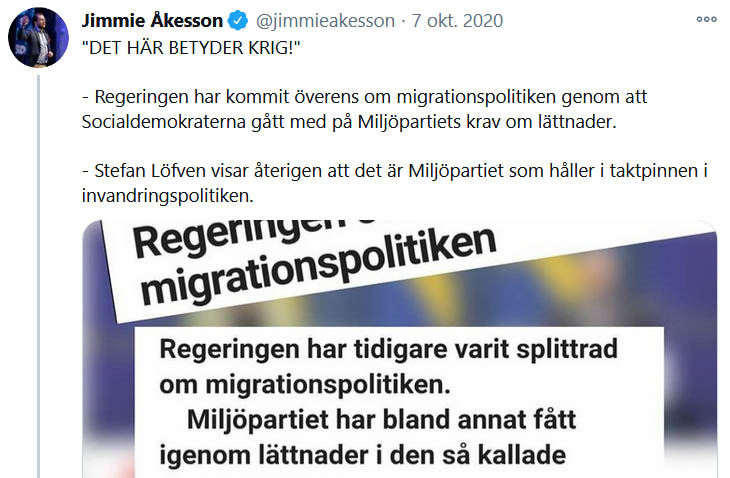 Våldsbejakande och krigsretorik i Sverigedemokraternas absoluta partitopp