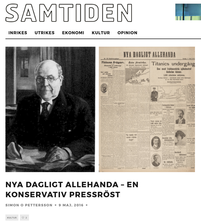 SD’s Samtiden hyllar antisemitisk och protysk tidning