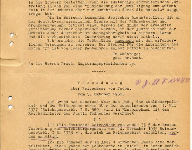 Tyska dokument om tillkomsten av J-stämpeln 1938